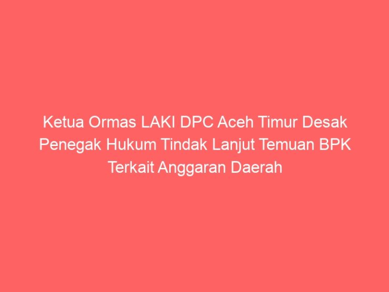 Ketua Ormas LAKI DPC Aceh Timur Desak Penegak Hukum Tindak Lanjut Temuan BPK Terkait Anggaran Daerah
