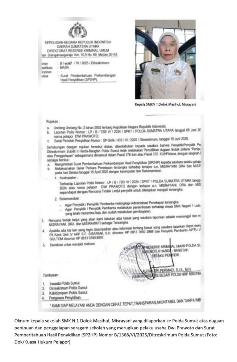 BAP Kasus Dugaan Penipuan Kepala SMKN 1 Dolok Masihul Resmi Dikirim ke Kejaksaan