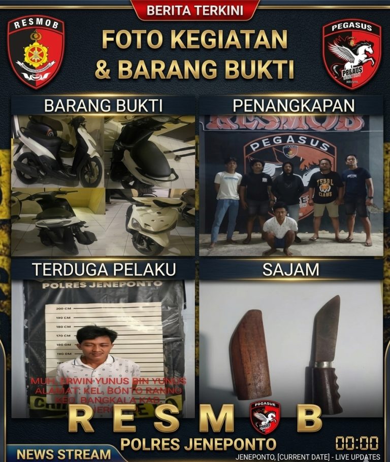 Polres Jeneponto Kembali Tangkap Pelaku Curanmor di Bangkala