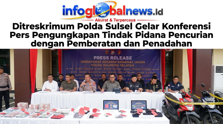 Ditreskrimum Polda Sulsel Gelar Konferensi Pers Pengungkapan Tindak Pidana Pencurian dengan Pemberatan dan Penadahan