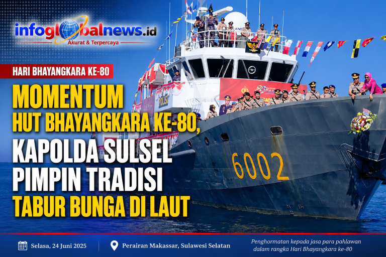 Momentum HUT Bhayangkara Ke-80, Kapolda Sulsel Pimpin Tradisi Tabur Bunga di Laut