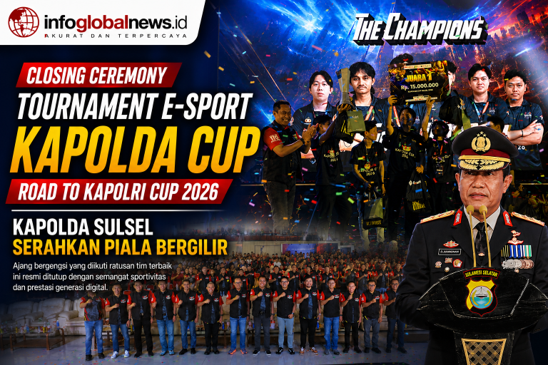 Closing Ceremony Tournament E-Sport Kapolda Cup Road to Kapolri Cup 2026, Kapolda Sulsel Serahkan Piala Bergilir
