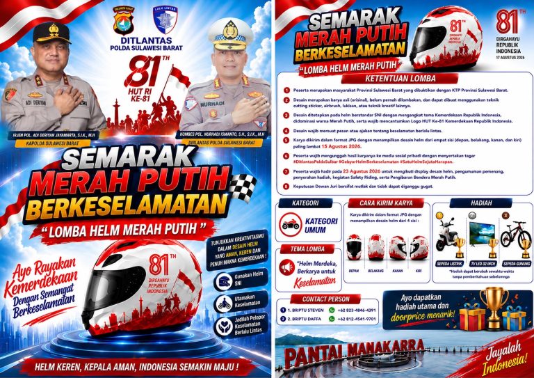 Semarak Merah Putih Berkeselamatan, Ditlantas Polda Sulbar Gelar Lomba Desain Helm Sambut HUT RI Ke-81