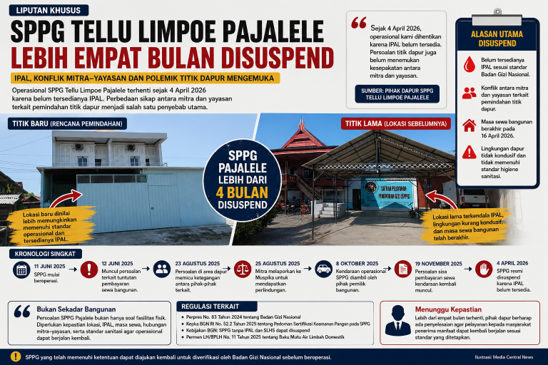 SPPG Tellu Limpoe Pajalele Lebih Empat Bulan Suspend: IPAL, Konflik Mitra-Yayasan dan Polemik Titik Dapur Mengemuka