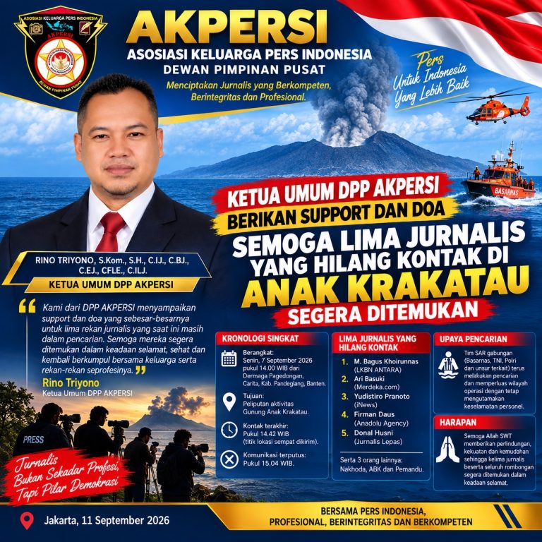 Ketua Umum DPP AKPERSI Rino Triyono Doakan 5 Jurnalis Yang Hilang Kontak di Anak Krakatau Segera Ditemukan