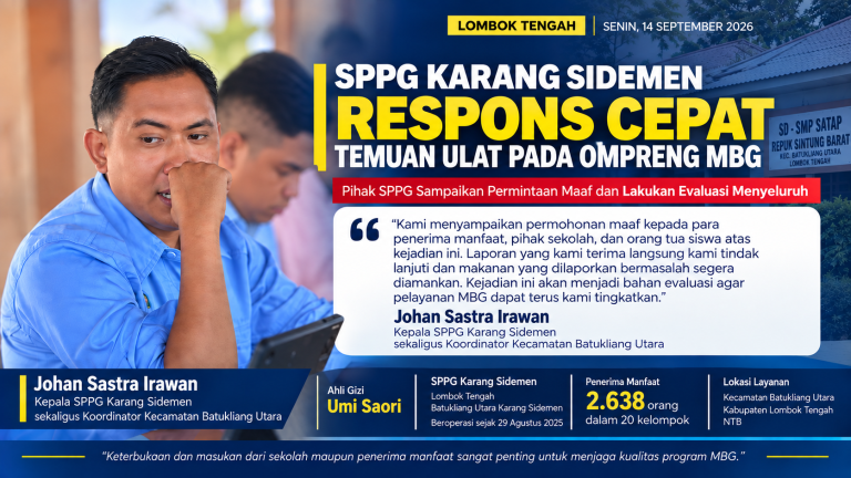 SPPG Karang Sidemen Respons Cepat Temuan Ulat pada Ompreng MBG, Sampaikan Permintaan Maaf