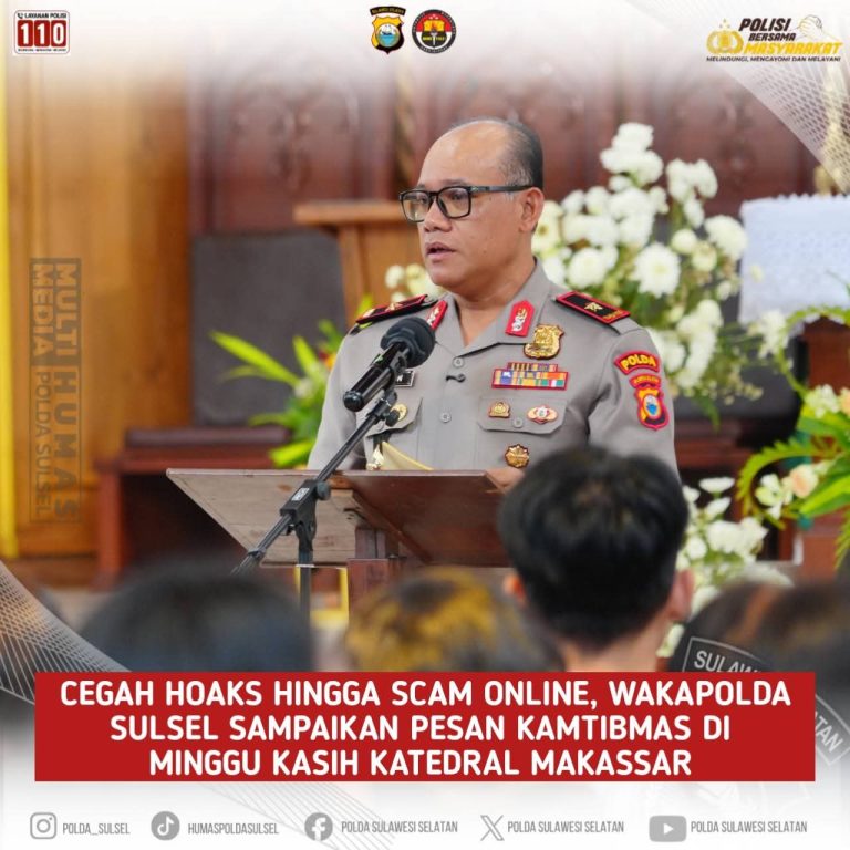 Cegah Hoaks Hingga Scam Online, Wakapolda Sulsel Sampaikan Pesan Kamtibmas di Minggu Kasih Katedral Makassar